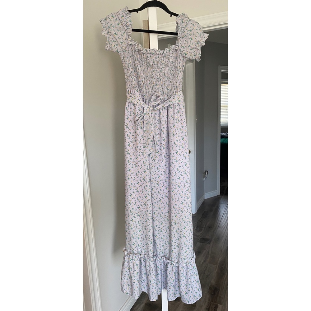 Lilac Floral Maxi Dress with Puff Sleeve